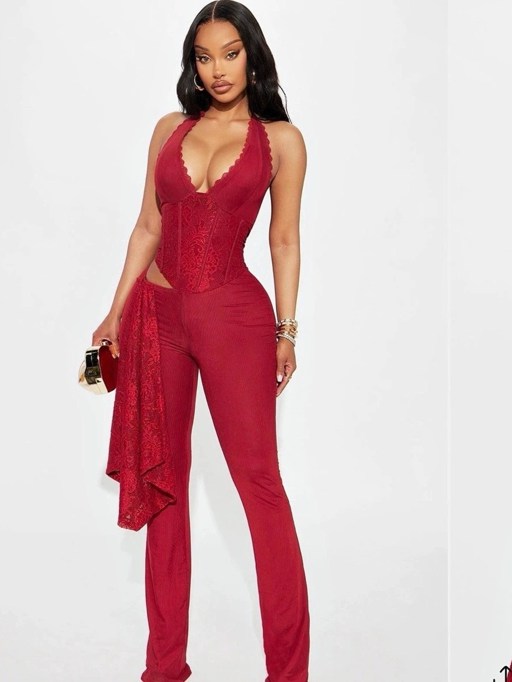 Fashion Nova Corset Jumpsuit Red